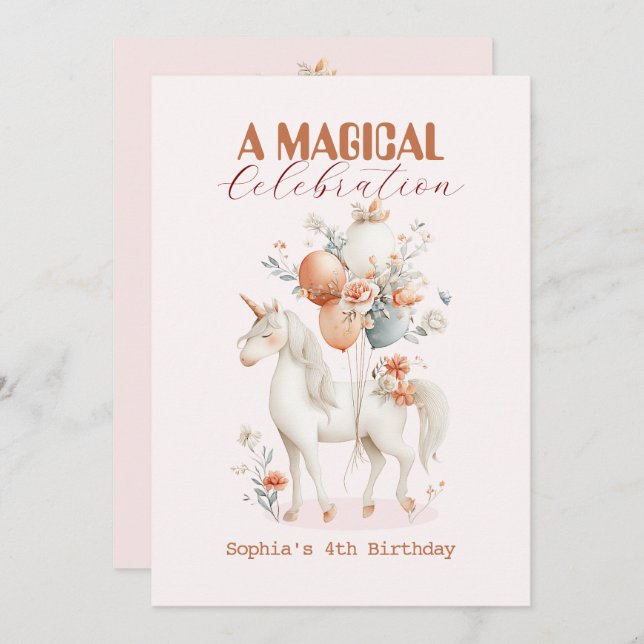 Invitation Pastel Unicorn Anniversaire (Devant / Derrière)