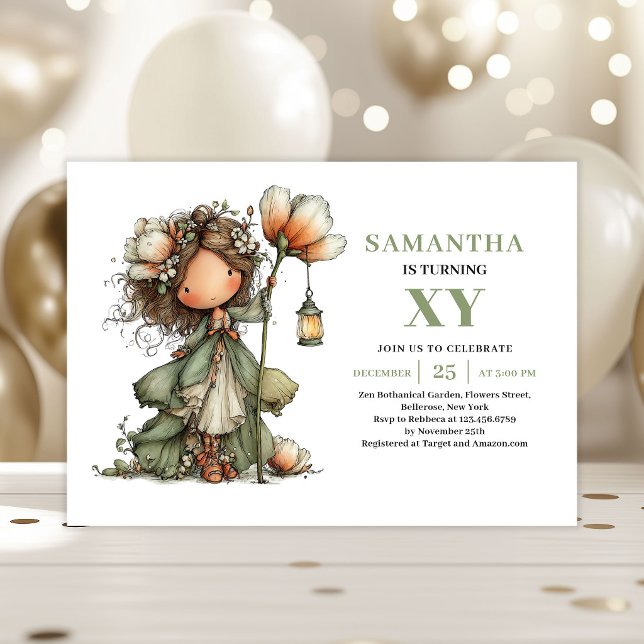 Invitation Pastel Vert pour les 2 Ans de la Mignon (Cute Fairy Girl 2nd Birthday Pastel Green Invitation)