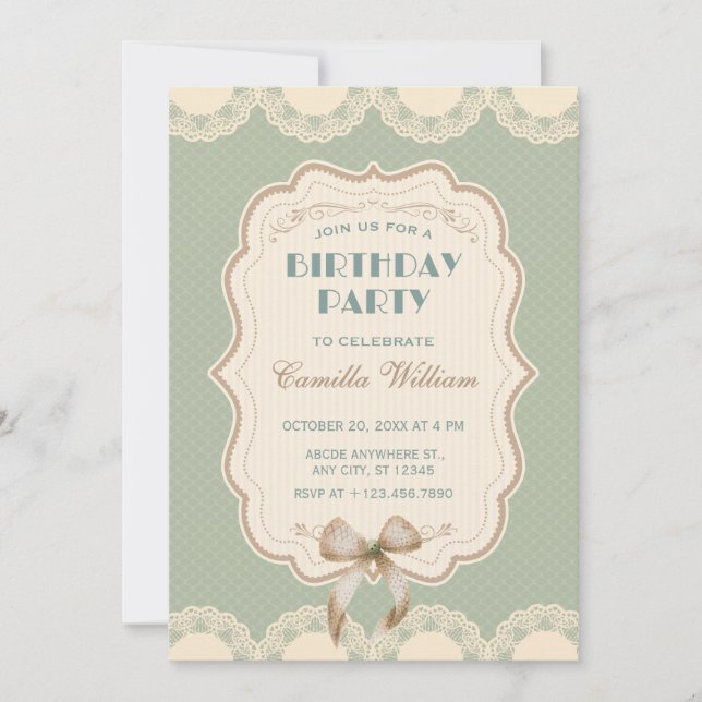 Invitation Pastel vert vintage classique arc anniversaire (Devant)