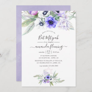 Invitation Pastel Violet Floral Bat mitzvah