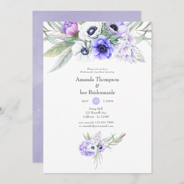 Invitation Pastel Violet Floral Mariage Bridesmaigre Déjeuner (Devant / Derrière)
