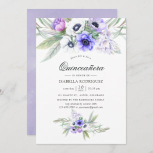 Invitation Pastel Violet Floral Quinceañera