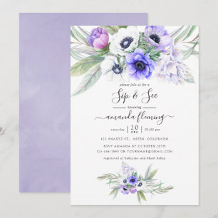 Invitation Pastel Violet Floral Sip et voir