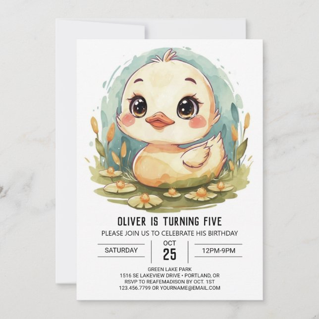 Invitation Pastel Watercolor Canard Anniversaire (Devant)