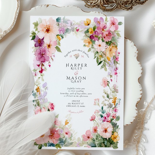 Invitation Pastel Watercolor Floral Arch Wedding (Créateur téléchargé)