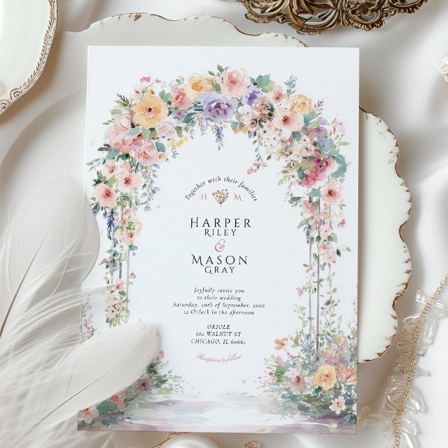 Invitation Pastel Watercolor Floral Arch Wedding (Créateur téléchargé)