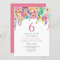 Pastel Watercolor Flowers Filles 6e fête d'anniver