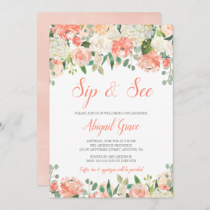 Invitation Pastel Watercolor Flowers Girl Sip and See Invitat