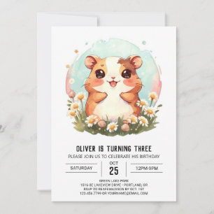 Invitation Pastel Watercolor Hamster Anniversaire