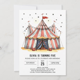 Invitation Pastel Watercolor Joy Circus Anniversaire