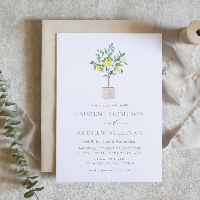 Invitation Pastel Watercolor Lemon Tree Mariage d'été (Pastel Watercolor Lemon Tree Summer Wedding Invitation)