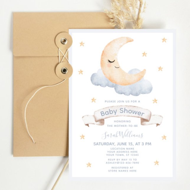 Invitation Pastel Watercolor Moon & Stars Script Baby shower (Baby Shower Invitation!)