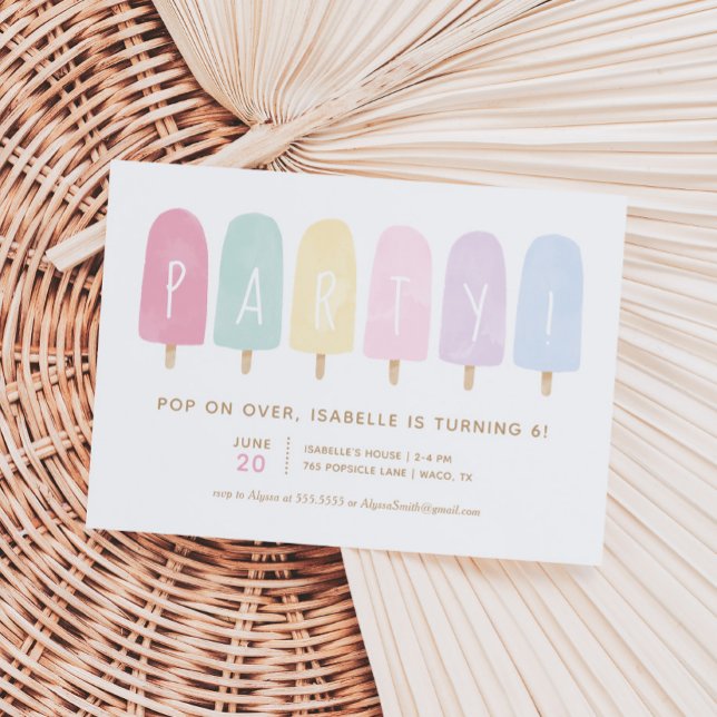 Invitation Pastel Watercolor Popsicle Girl Birthday Party (Créateur téléchargé)