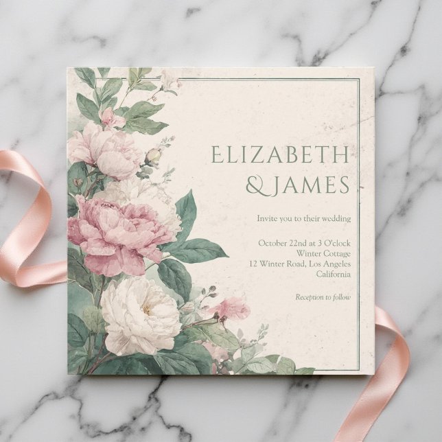 Invitation Pastel Watercolor Rose Peonies Floral Wedding (Créateur téléchargé)
