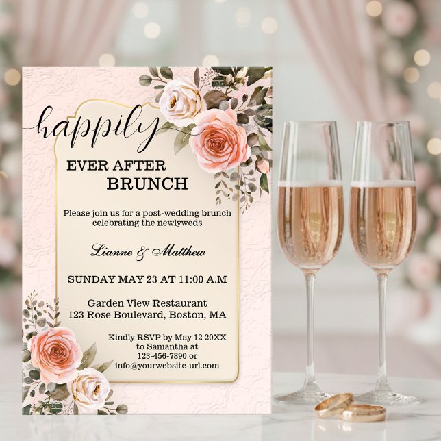 Invitation Pastel Watercolor Roses Wedding Brunch (Brunch after wedding invitation featuring romantic watercolor roses on chic pink)