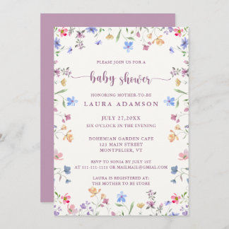 Invitation Pastel Watercolor Wildflowers Garden Baby Shower