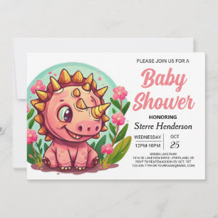 Invitation Pastel Whimsical Dinosaur Baby shower fille