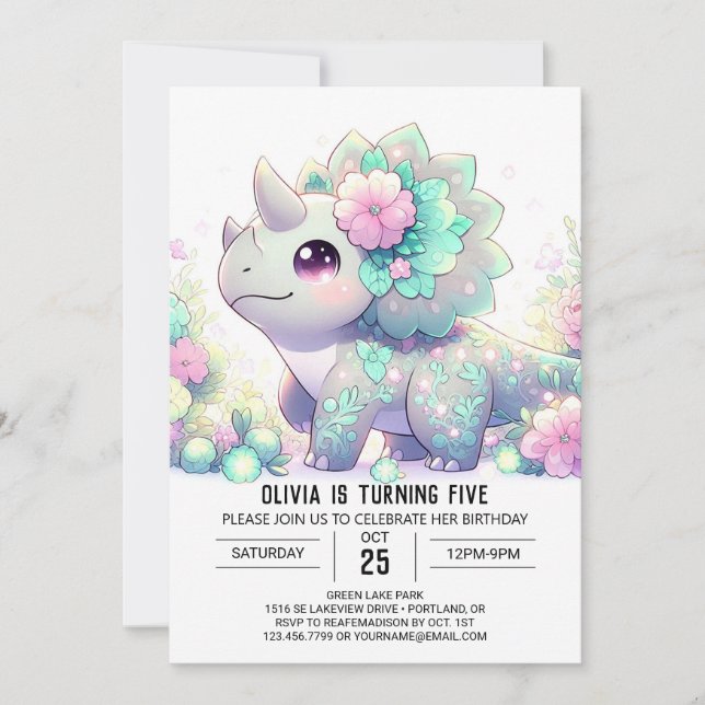Invitation Pastel Whimsical Dinosaur Digital Anniversaire (Devant)