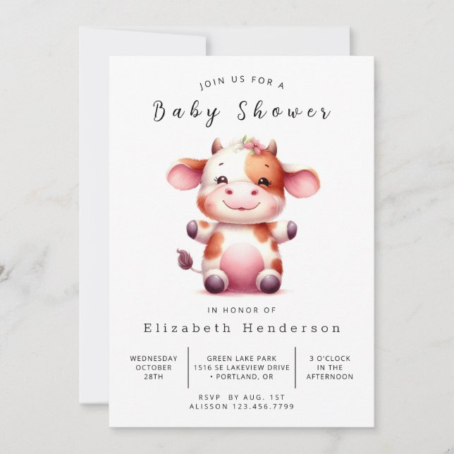 Invitation Pastel Whimsical Enchanted Baby shower de vache (Devant)