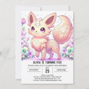 Invitation Pastel Whimsical Fox Digital Anniversaire