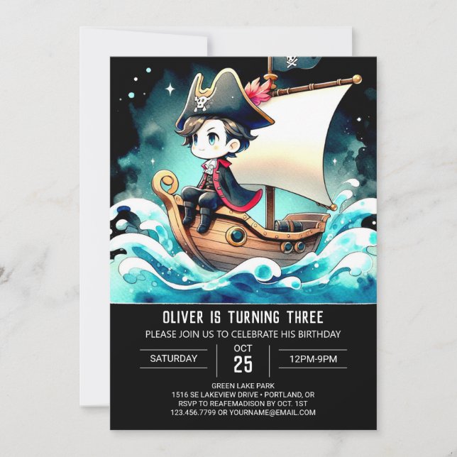 Invitation Pastel Whimsy Pirate Anniversaire (Devant)