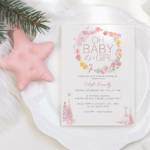 Invitation Pastel Winter Wonderland Oh Baby Girl Douche