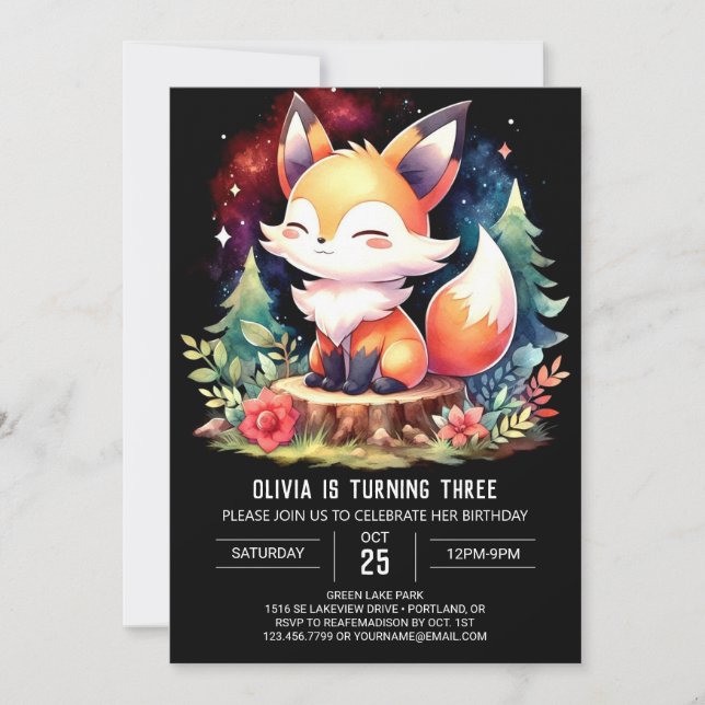 Invitation Pastel Woodland Fox Anniversaire numérique (Devant)