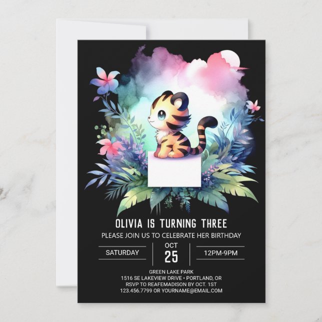 Invitation Pastel Woodland Tiger Anniversaire (Devant)