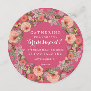 Invitation Pastel Wreath Seras-Tu Ma Serveuse D'Épouce   Rose