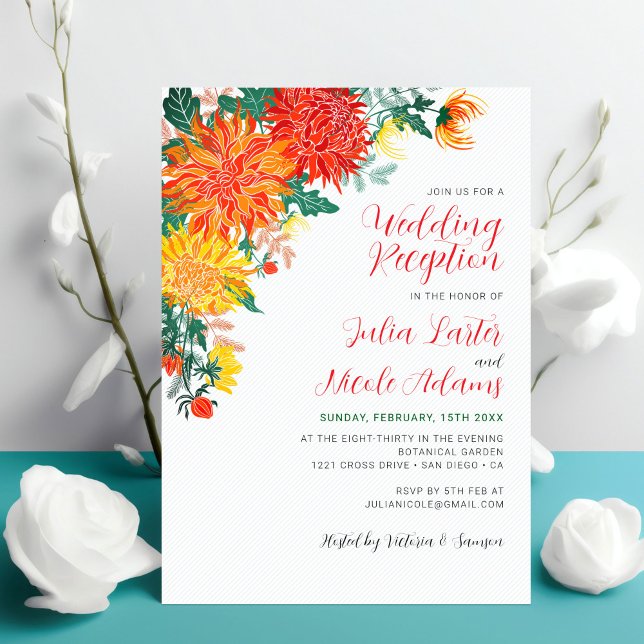 Invitation Pastel Yellow Spring Dahlia Réception de mariage (Créateur téléchargé)