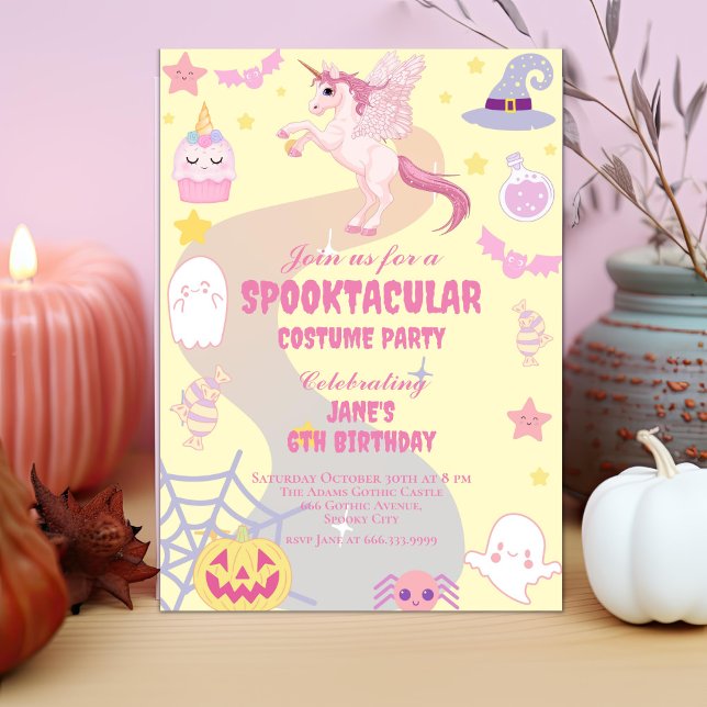 Invitation Pasteloween Cute Unicorn Halloween fête d'annivers (Créateur téléchargé)