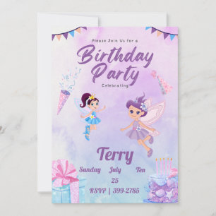 Invitation Pastels colorés mignons Faires Filles Fête d'anniv