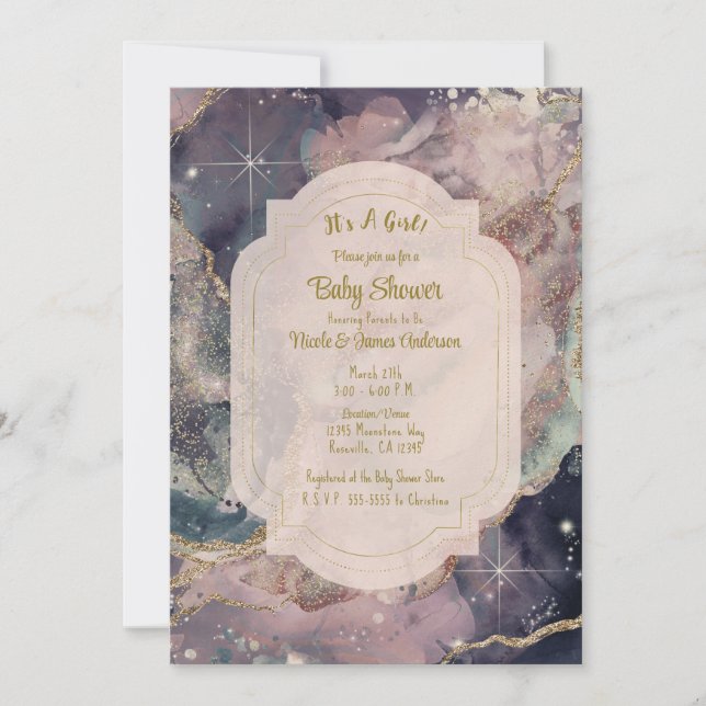 Invitation Pastels tendres Galaxie céleste aquarelle Bébé (Devant)