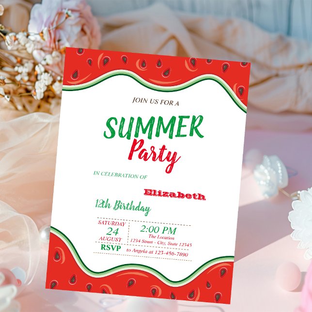 Invitation Pastèque, Fête d'anniversaire d'été (Créateur téléchargé)