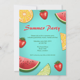 Invitation Pastèque Fraise Lime Fruits Fête d'Été