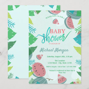 Invitation Pastèque mignonne, feuilles tropicales Baby Showe
