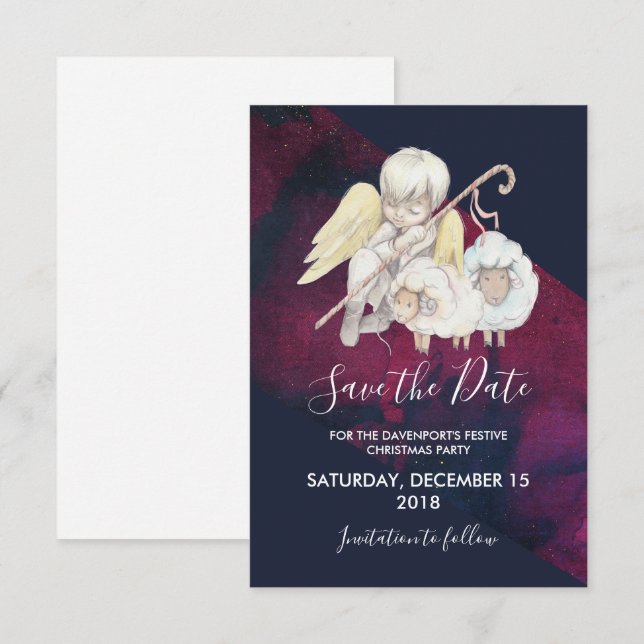 Invitation Pasteur de Noël Ange avec agneaux Enregistrer la d (Devant / Derrière)