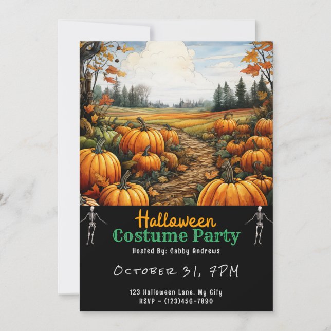 Invitation Patch de citrouilles et feuilles orange Halloween  (Devant)