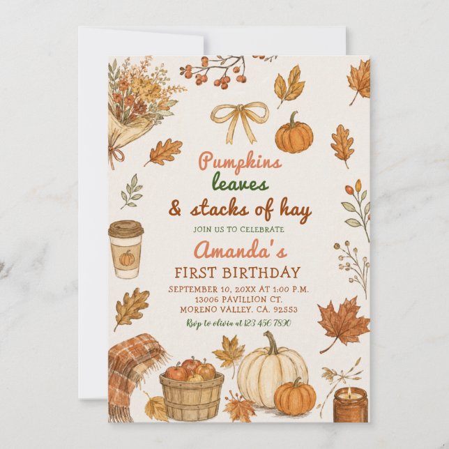 Invitation Patch de citrouilles Foin Feuilles Automne Premier (Devant)