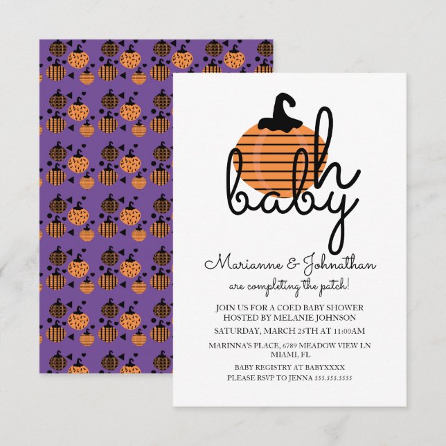Invitation Patch de citrouilles Oh bébé Citrouilles Shower de (Devant / Derrière)
