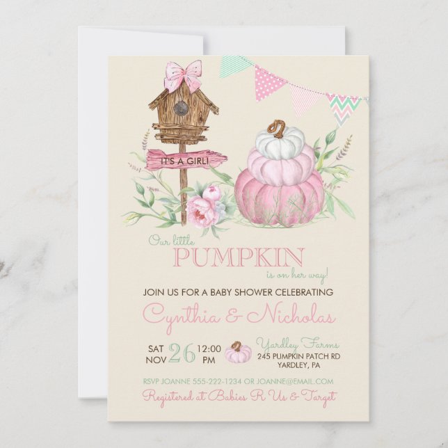 Invitation Patch de citrouilles roses Maison pour oiseaux Fil (Devant)