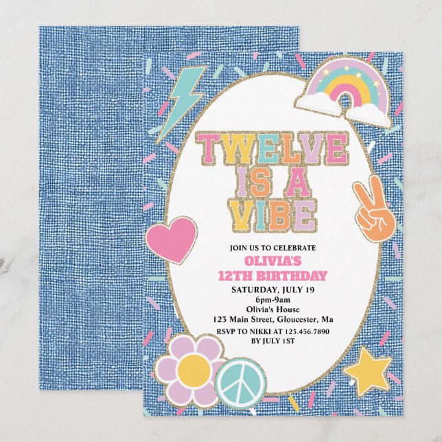 Invitation Patch Denim Twelve est une ambiance 12e anniversai (Devant / Derrière)