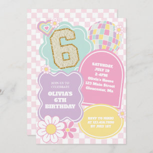 Invitation Patch pastel préppy Varsity Anniversaire