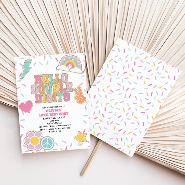 Invitation Patch Preppy Bonjour Double Chiffres 10e Anniversa (Créateur téléchargé)
