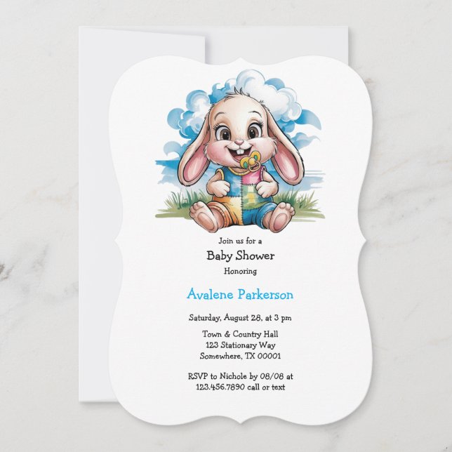 Invitation Patchwork de couture Cute Bunny & Baby shower Paci (Devant)