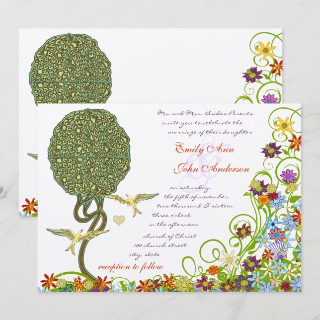 Invitation Patchwork floral de la forêt enchantée arbre conte (Devant / Derrière)