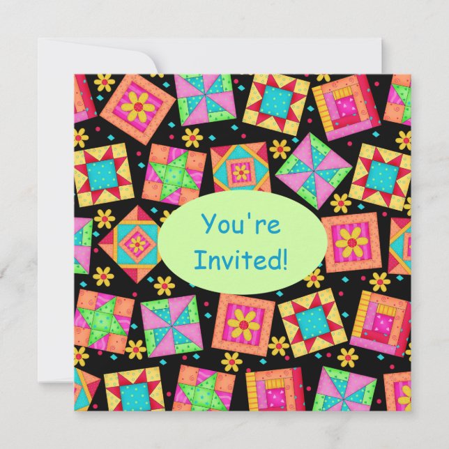 Invitation Patchwork noir vert coloré Quilt Block Art (Devant)