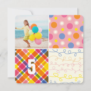 Invitation Patchwork rose Motif Carrés Fille Photo Anniversai