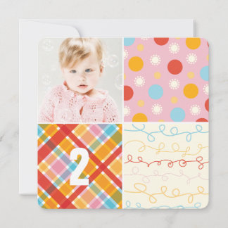 Invitation Patchwork rose Motif Carrés Fille Photo Anniversai