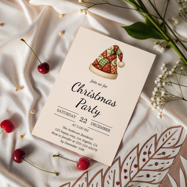 Invitation Patchwork rustique Fête de Noël du chapeau de Noël (Créateur téléchargé)